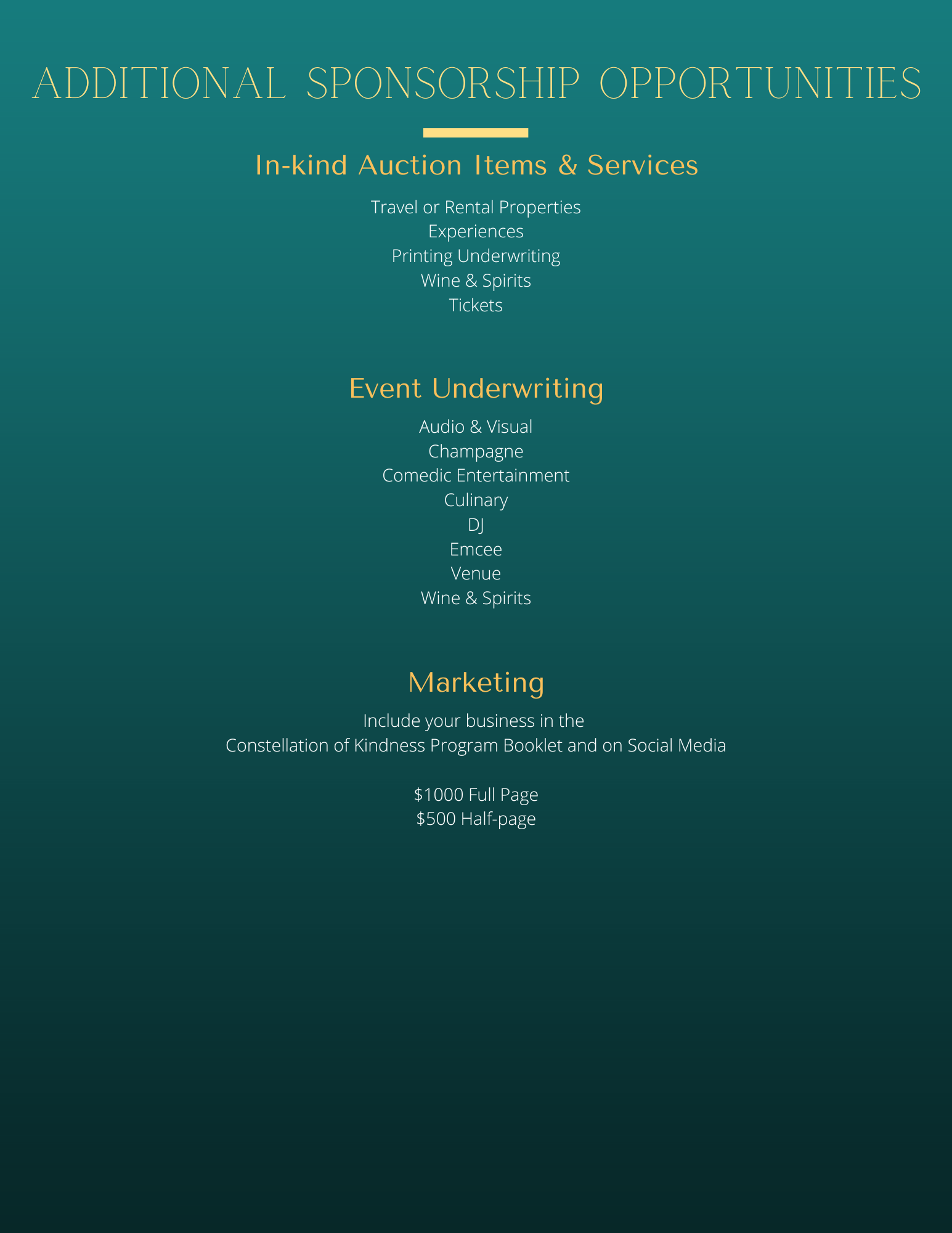 Additional Sponsor Opportunities